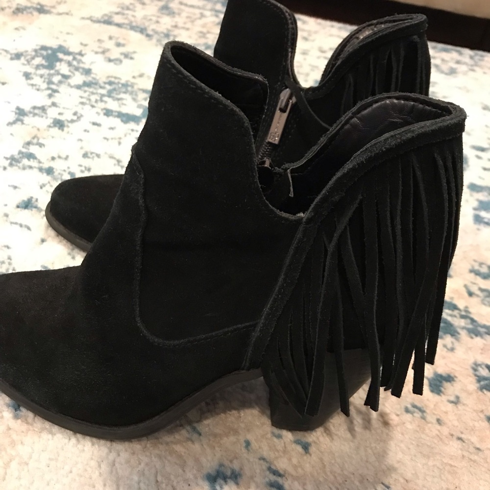 Black fringe ankle boots